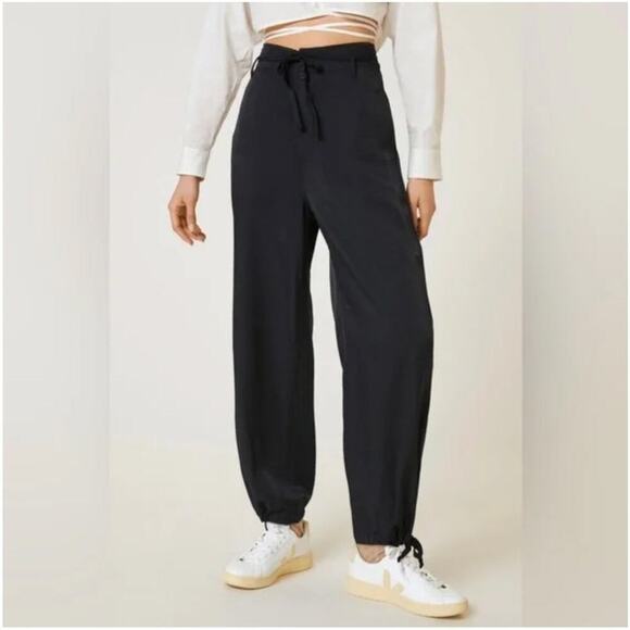 Anthropologie Tiny Pants - Anthropologie Tiny Heidi Ankle Tie Satin High Waist Baggy Pants Black XL